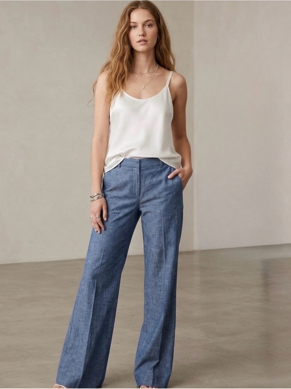 Banana Republic Martin Chambray Wide Leg Pants Size 10 Linen Cotton Blend